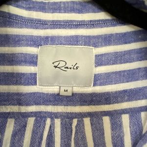 Blue and white striped Linin button-down blouse